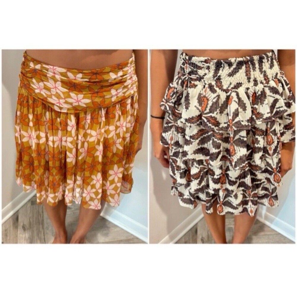 Lot Of 2 Anthropologie LET ME BE & GUAPA Boho Short Tiered Skirts Medium NWT - Picture 3 of 7